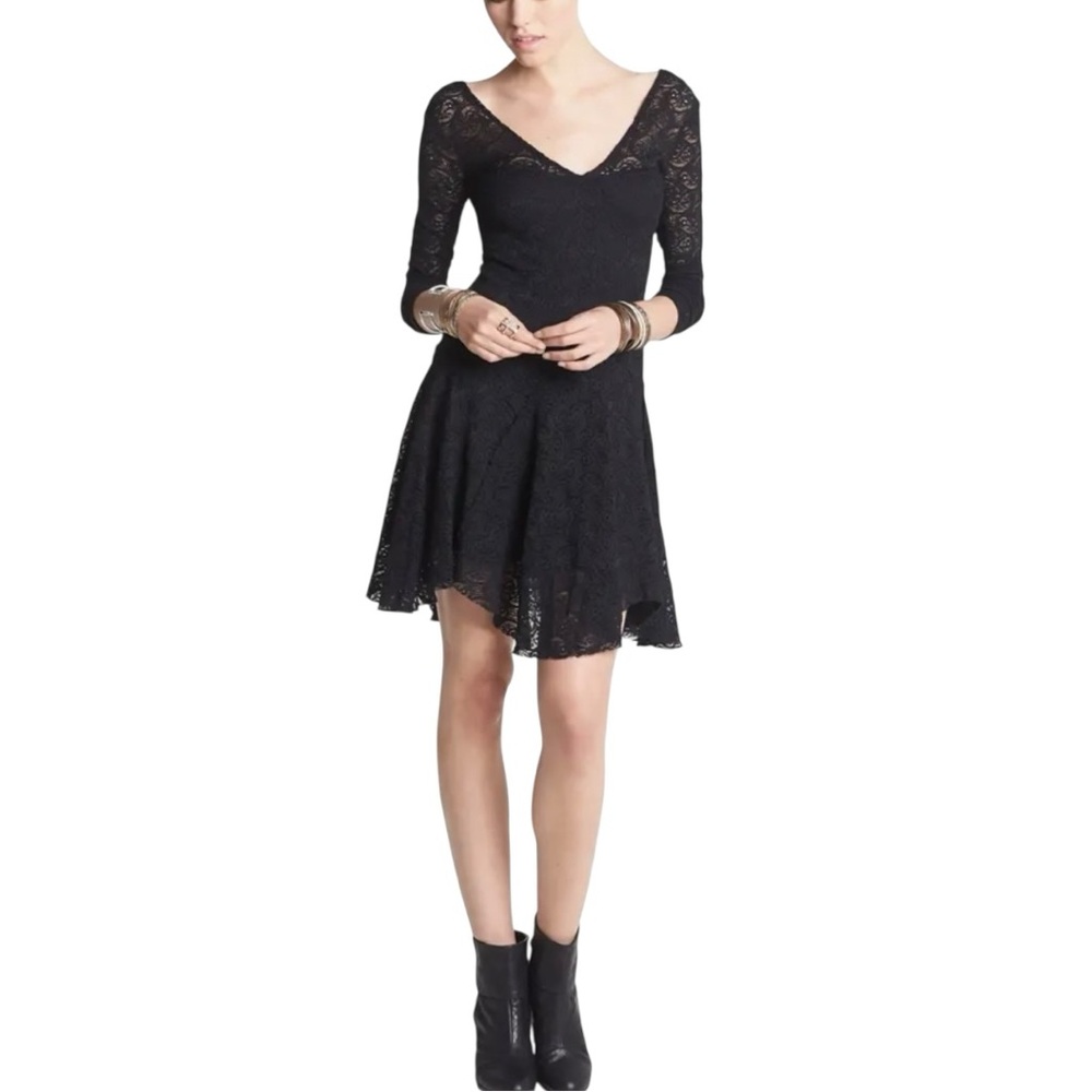 Free People Katya Black Lace Mini Dress size Small whimsygoth lbd